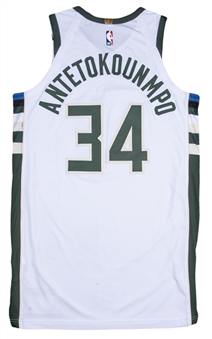 2020 Giannis Antetokounmpo Game Used Milwaukee Bucks Home Jersey - Photo Matched to 2/22 vs. the 76ers: 31 Points, 17 Rebounds, 8 Assists (MeiGray & Resolution Photomatching)